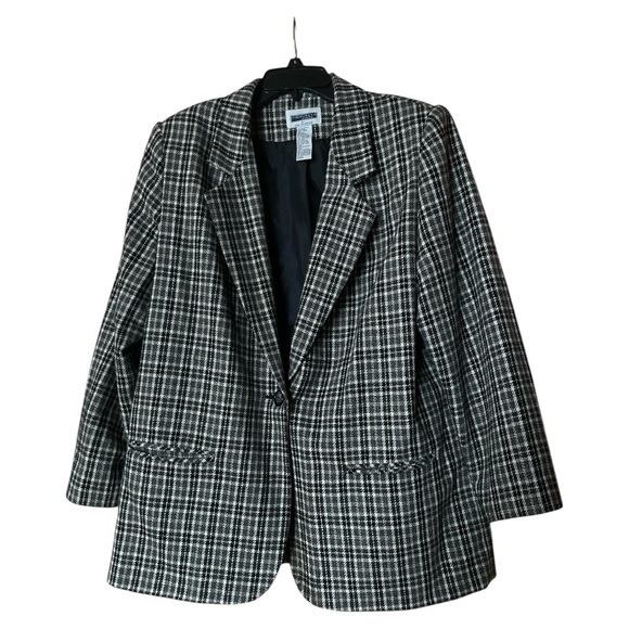 Prophecy Sag Harbor Women’s Wool Blend Blazer Suit Jacket 16W Plaid Black Tan - Picture 1 of 8